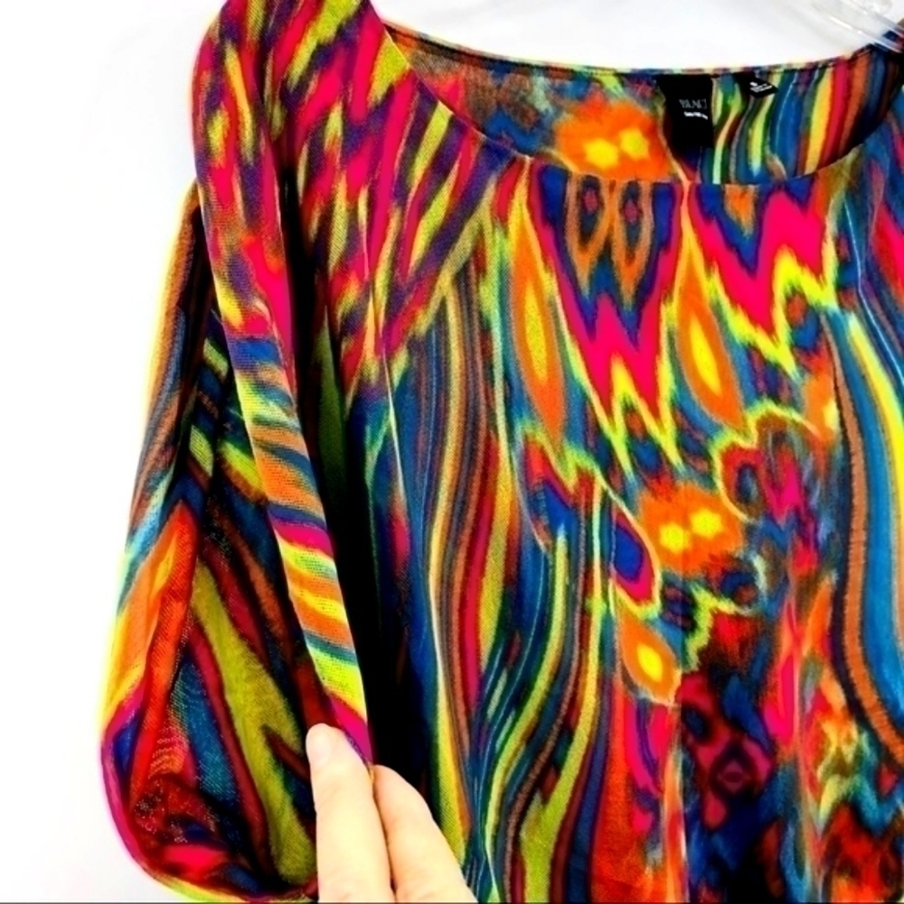 Saks Fifth Ave Women’s S Multicolored Nylon Boat Neck Short Sleeve Rainbow Top - Picture 2 of 8